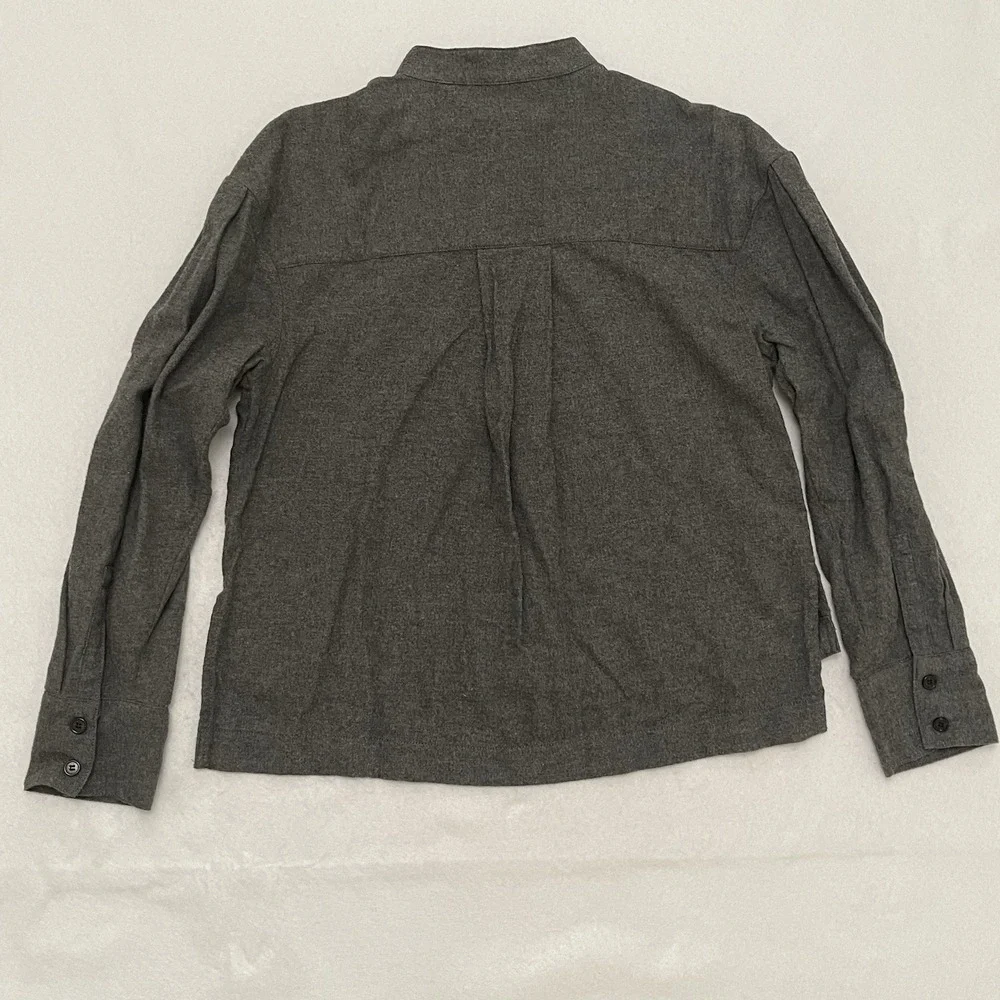 Banana Republic Gray 100% Cotton Button Front Blouse XS Puff Sleeve Pocket Top